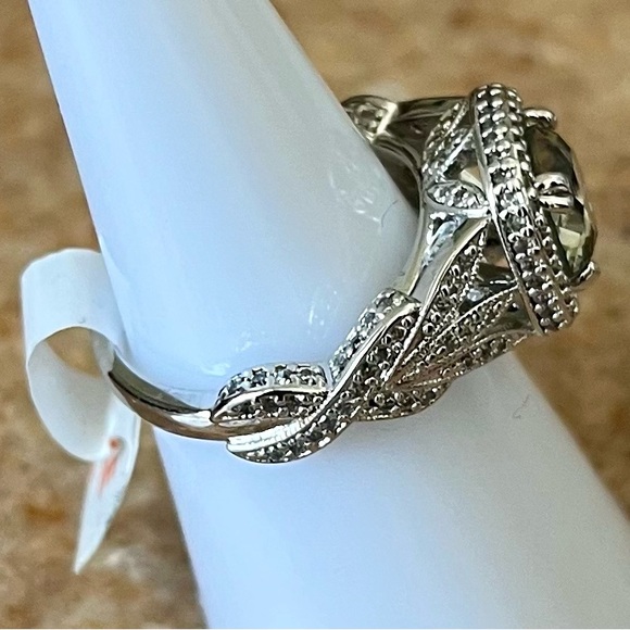 Bomb Party Vintage RBP2418 Deep Grey Spinel & White Topaz on Rhodium Ring - Picture 3 of 5